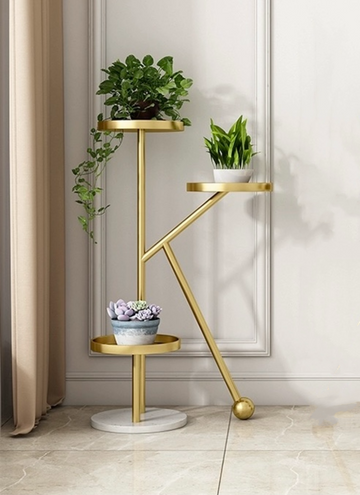 Stable Golden Metal Iron K-Shaped Flower Stand With Mable Base Indoor&outdoor Balcony Plant Flower Rack