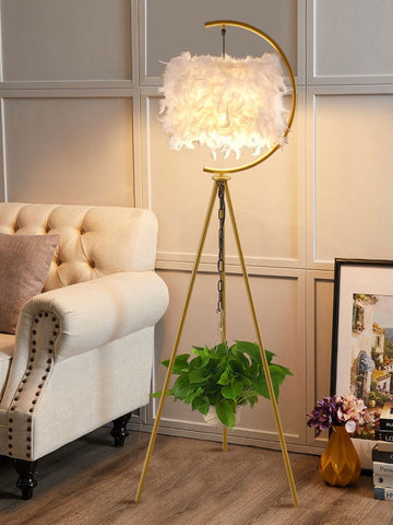 Mordern Feather Floor Lamp with 3 Color Dimmable LED Light