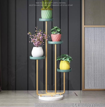 Golden Multi-layer Metal Iron Flower Stand With Marble Base Indoor&outdoor Living Room Balcony Home Balcony Storage Rack Indoor Plant Stand