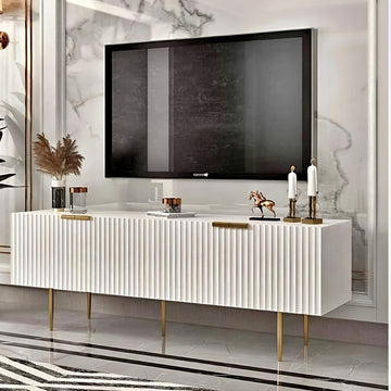 Fluted White Glossy Finish TV Stand Mordern Cabinet