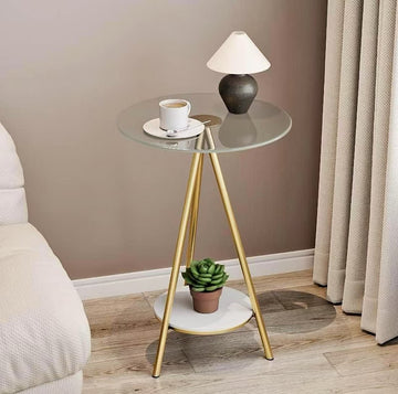 Small Glass Round Coffee Table;Modern Living Room Side Table;