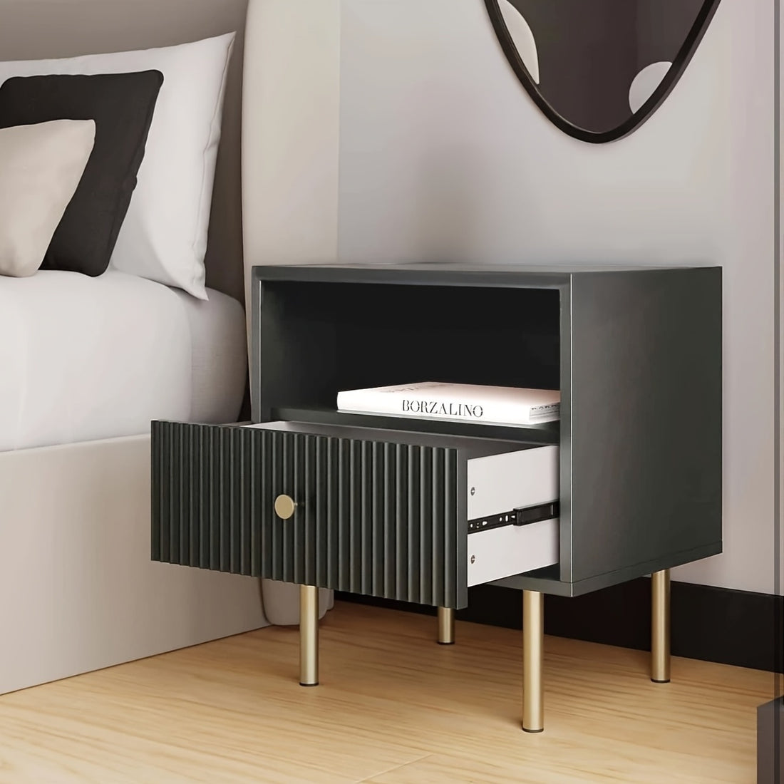 Nightstand With Drawers,Fluted Nightstand, End Table For Living Room, 1 Drawer