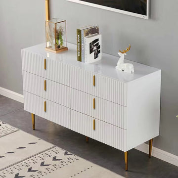 Fluted 6 Drawer Dresser, Wood Chest Storage Closet