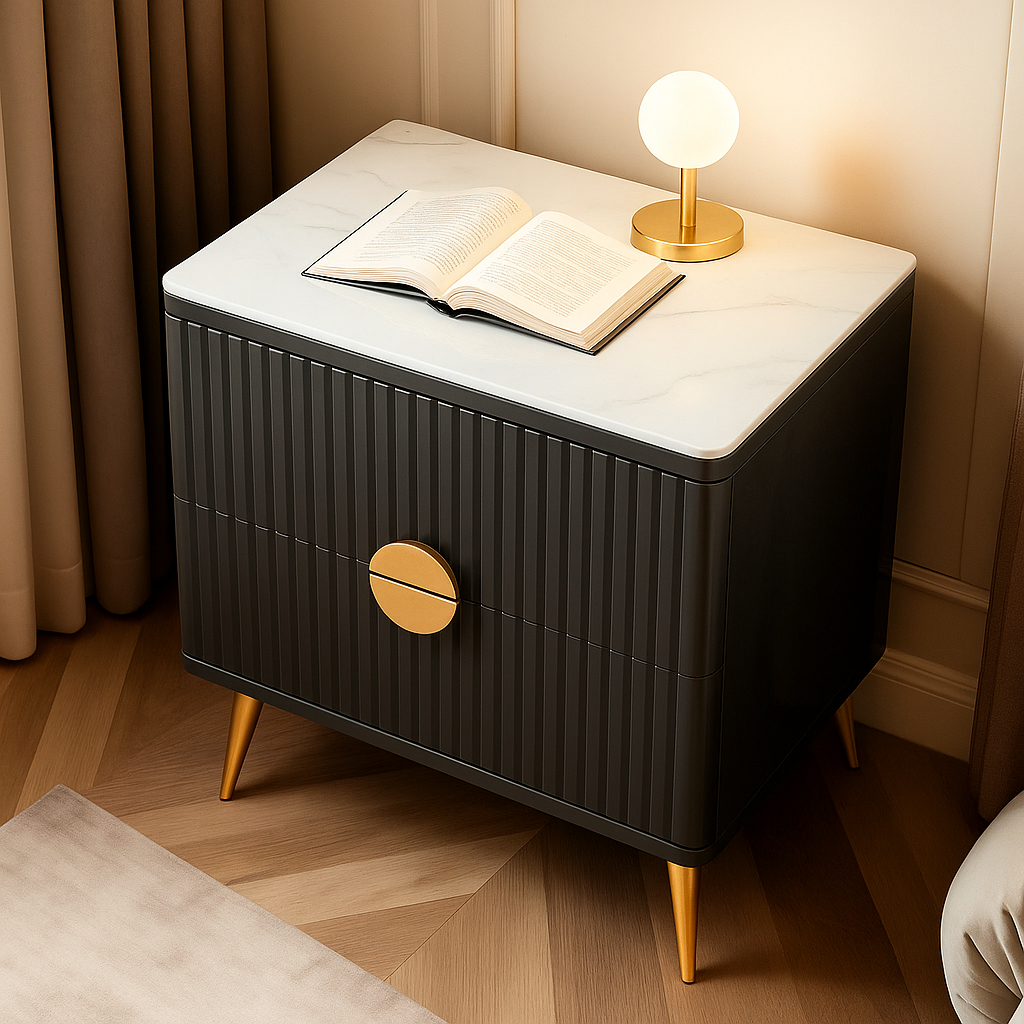 Sintered Stone Top – 2-Drawer Nightstand Dark Grey