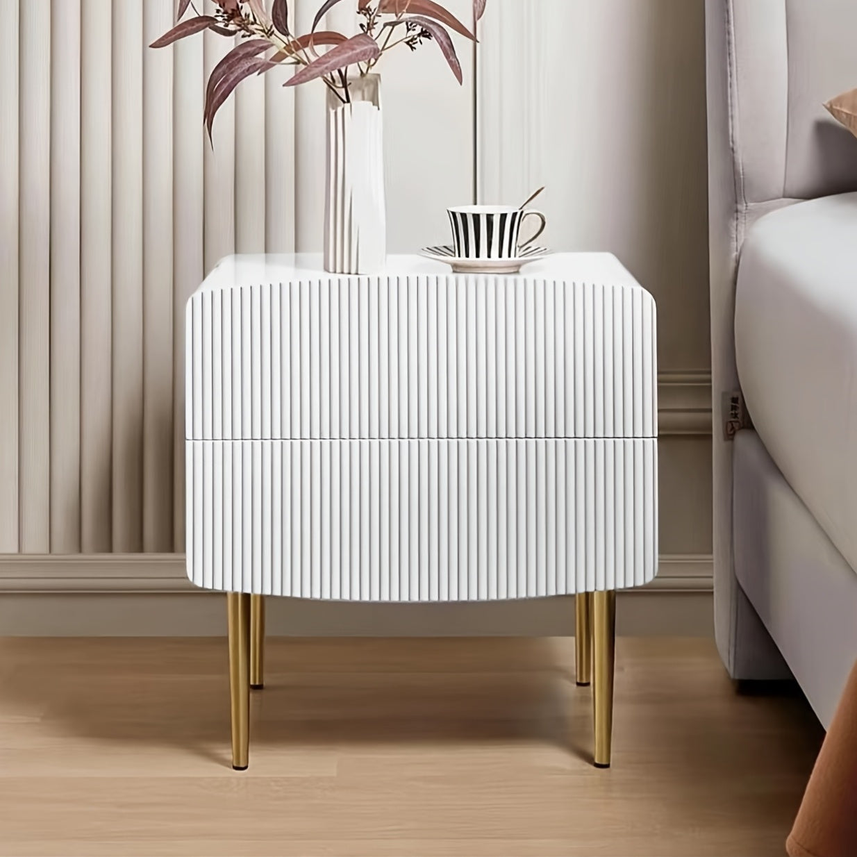 Glossy Night Stand, Bedroom Drawer Side Table
