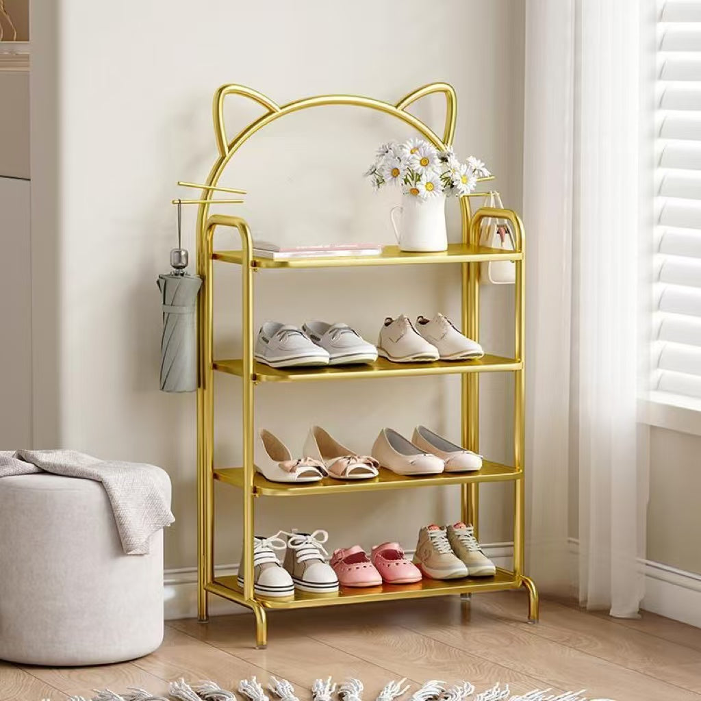 4-Layer Cat-Shaped Golden Metal Shoe Rack