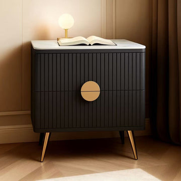 Sintered Stone Top – 2-Drawer Nightstand Dark Grey