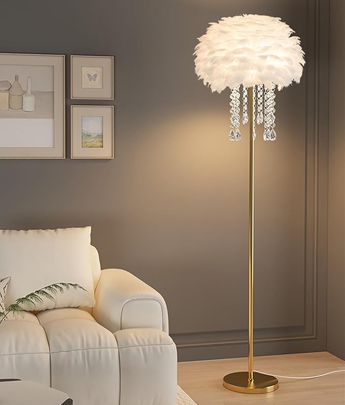 Feather Floor Lamp with 3 Color Dimmable LED Light 