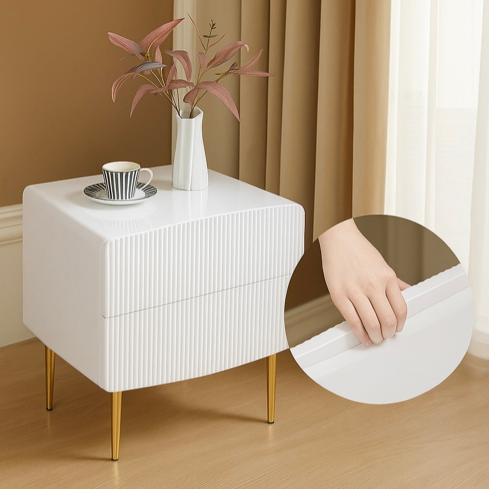 GStone Glossy style nightstand 2-drawer night stand with Solid Wood Drawers