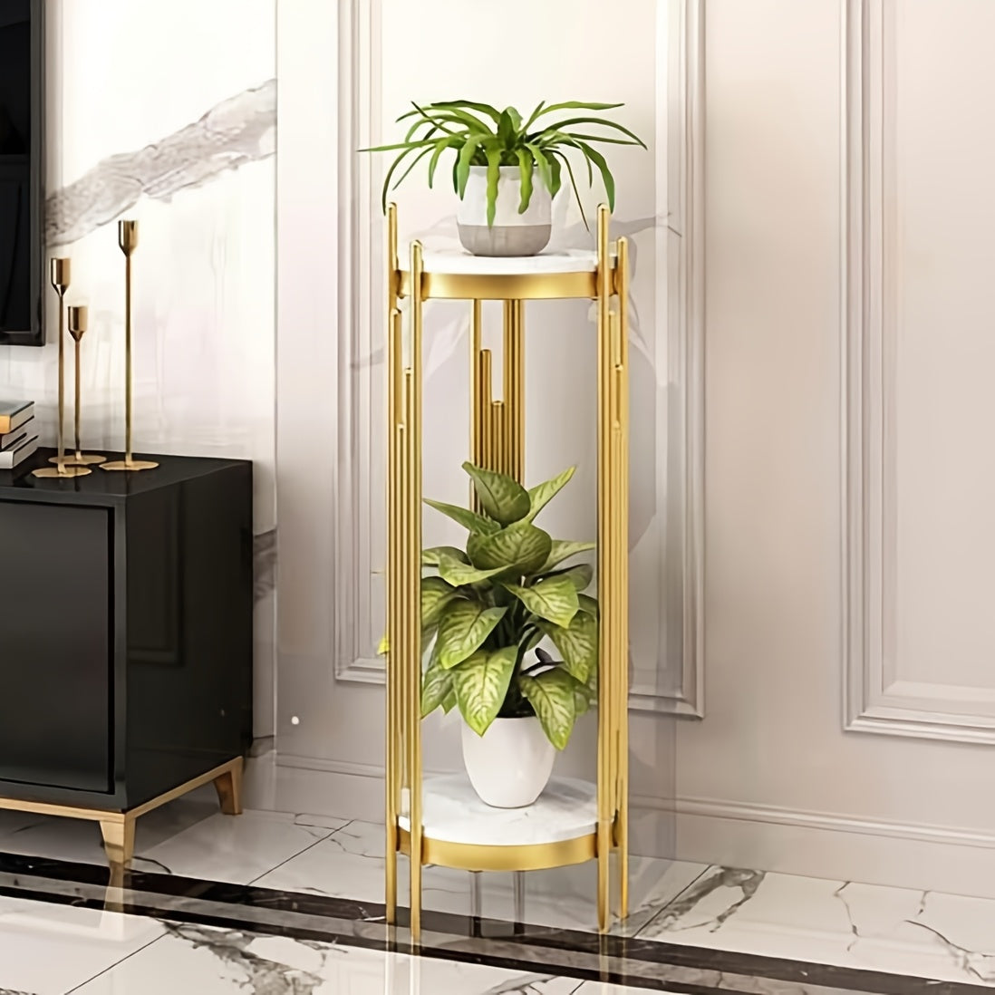 Two-Layer flower pot rack; Plant Stand; Round Corner Table