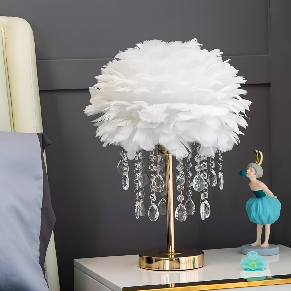 Feather Table Lamp With 3 Color Dimmable LED Light 