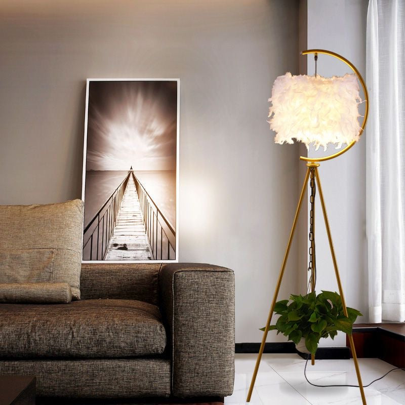 Mordern Feather Floor Lamp with 3 Color Dimmable LED Light 