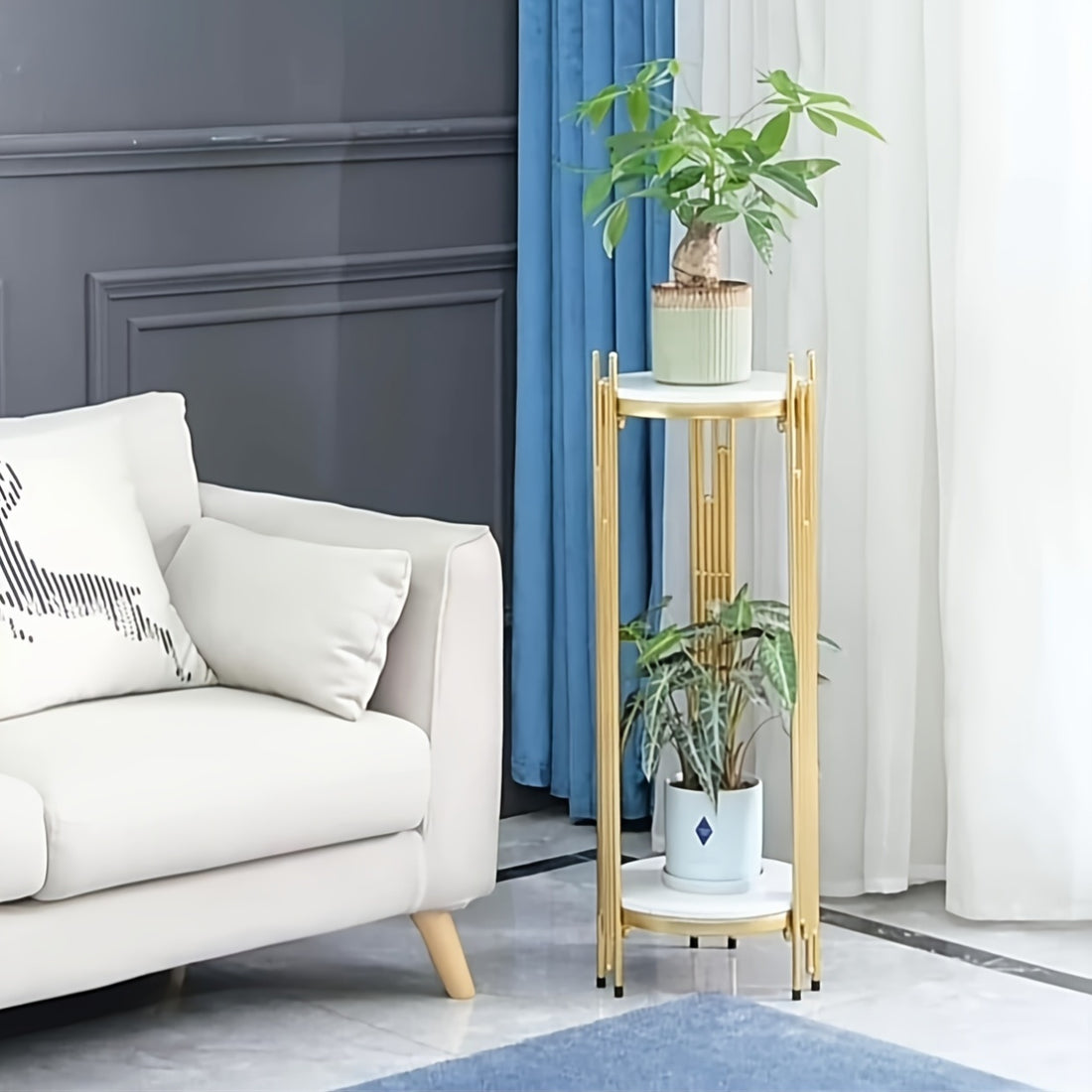 Two-Layer flower pot rack; Plant Stand; Round Corner Table