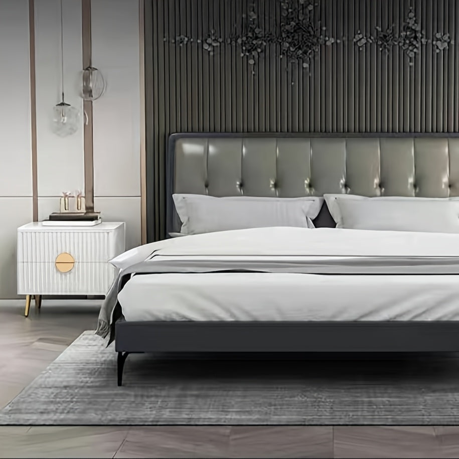 Chic Minimalist Bed Table, Deep Drawer Storage Carbinet With Metal Legs