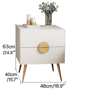 GStone Modern White Glossy Finish Wooden Nightstand,Bedside Table With Golden And Black Legs,Two Deep Drawers With Golden And Black Handles, For Bedroom Storage And Organization,Bedroom Organizers